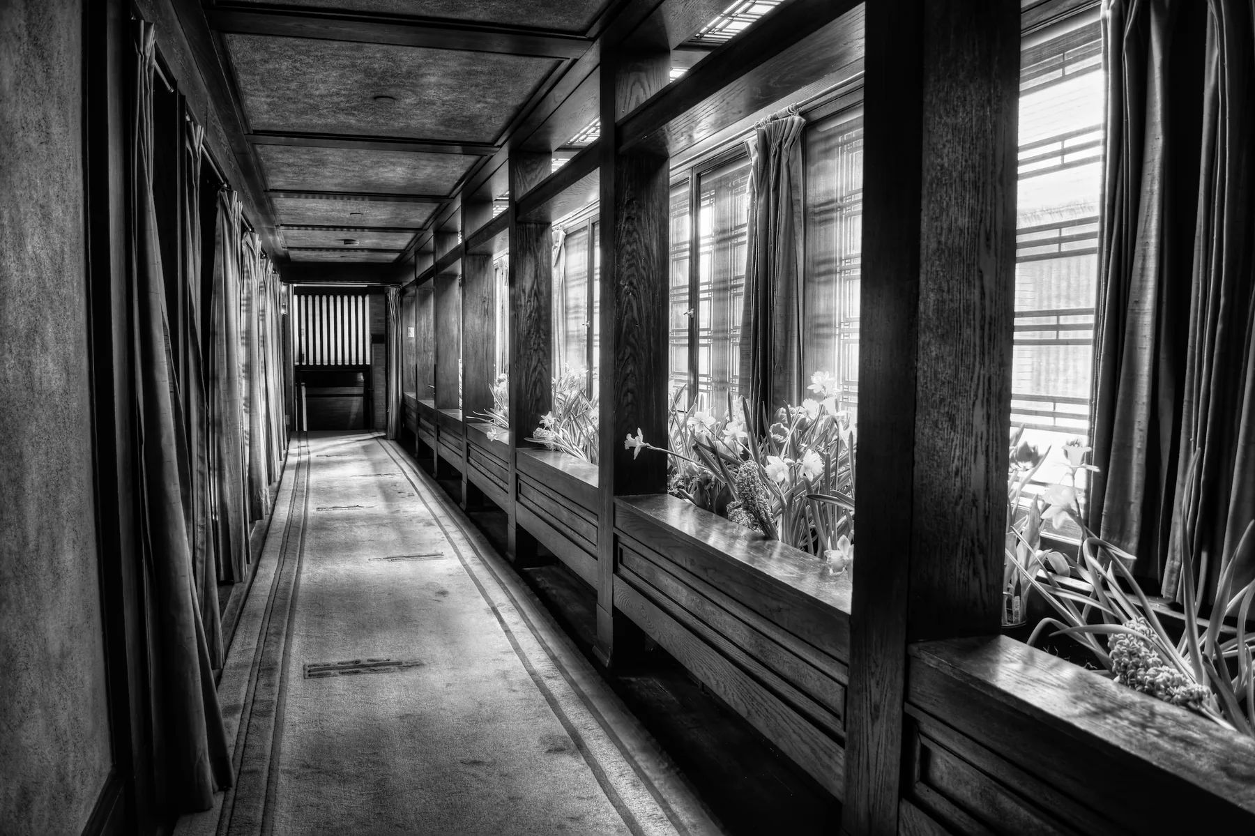 A lit colonnade