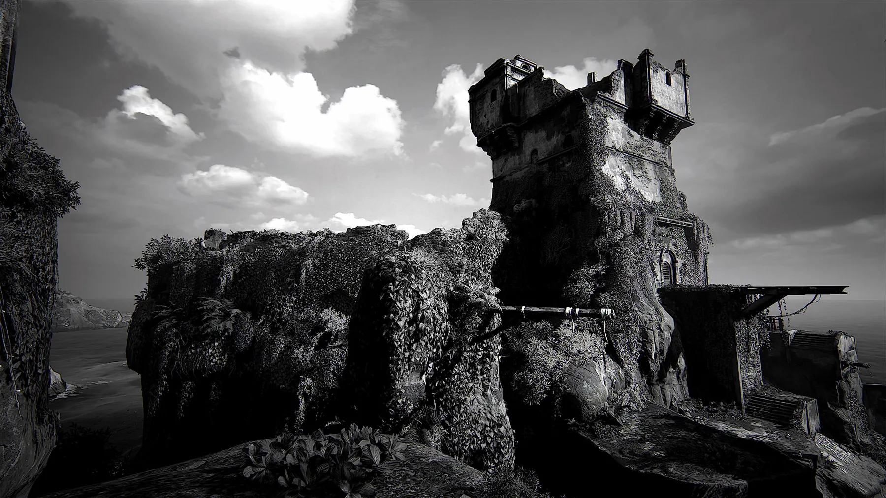 A ruined castle on a cliff