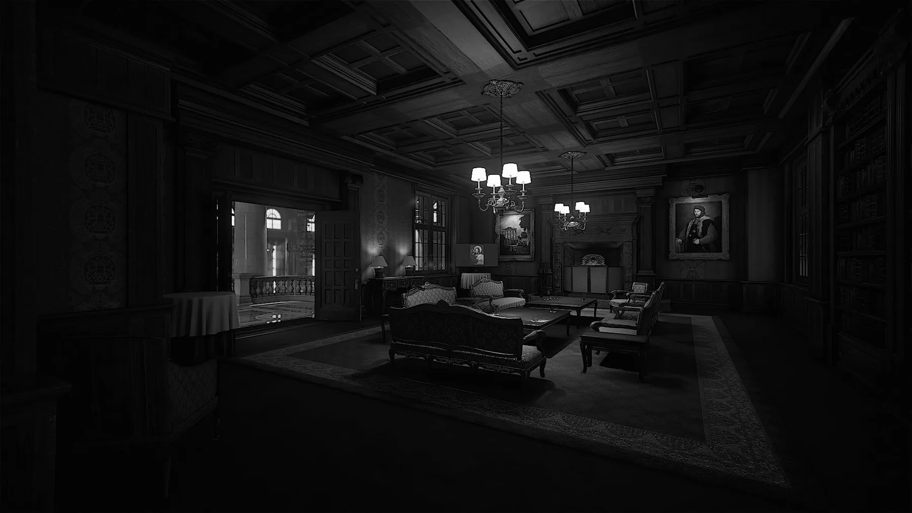 A grand library, dim and quiet